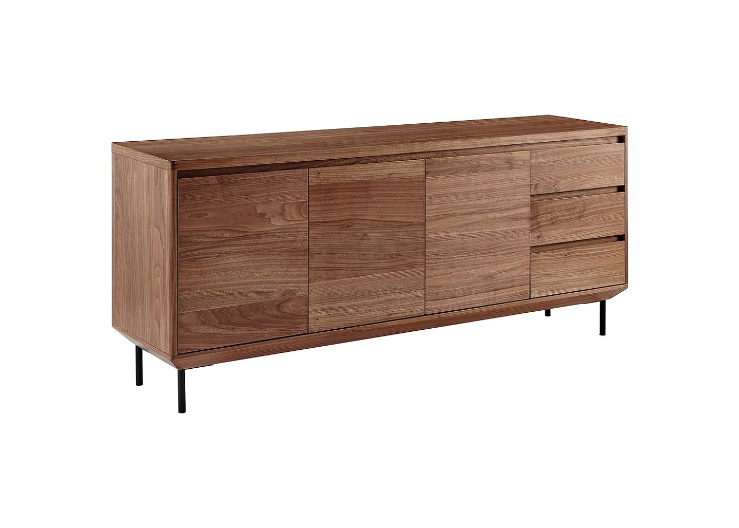Euro Style Saga 63" Wide American Walnut Veneer Wood 3-Drawer Sideboard